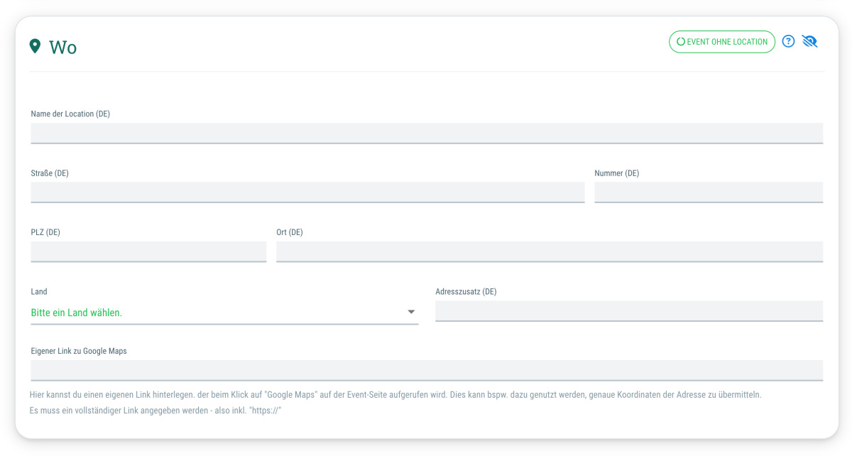Wo - Hier legst Du den Ort des Events fest